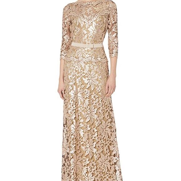 TADASHI SHOJI Sequin Embroidered Gold Gown Size 2 - Picture 3 of 16